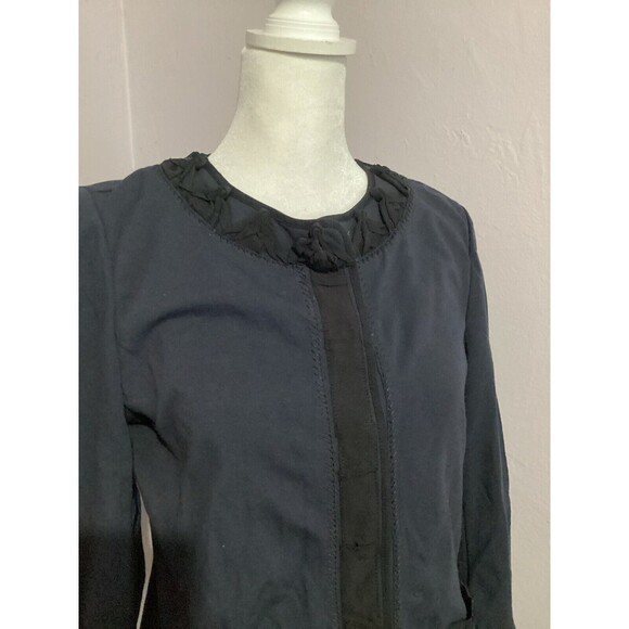 Elie Tahari Navy Blue Snap Button Up Lace Collar Jersey Blazer S - Picture 2 of 8